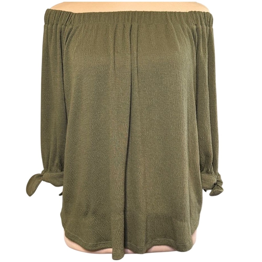 Abercrombie & Fitch Olive Green‎ Easy Knit Off-The-Shoulder Top Blouse Shirt XS